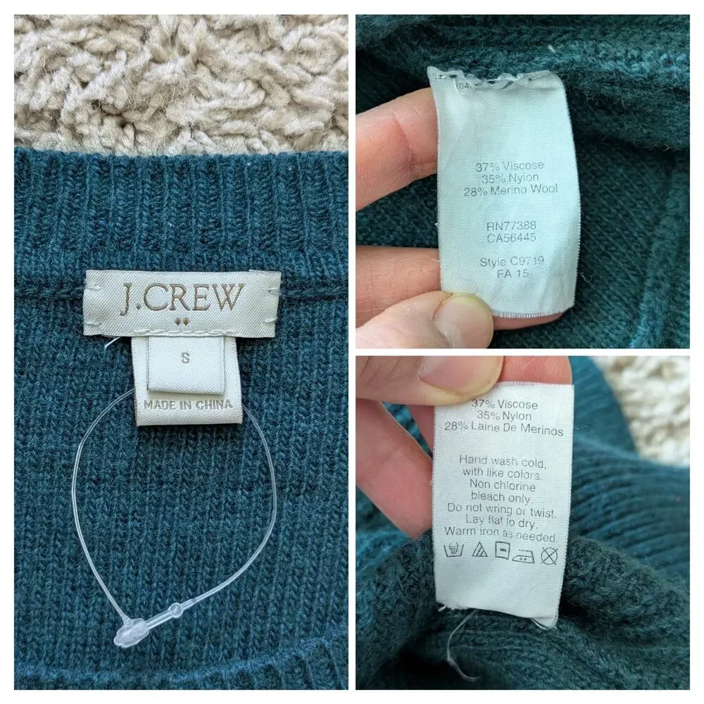 J.Crew Crewneck Sweater Womens S Green Ribbed Wool Blend Preppy Business Casual